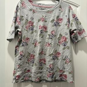 LOFT Gray Floral Short Sleeve Top